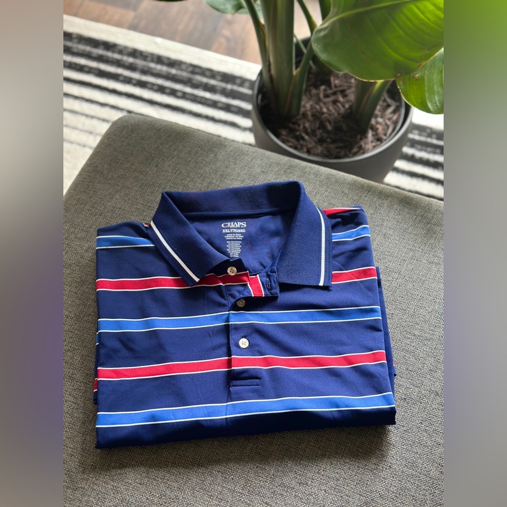 Chaps Blue Polo with Red and White Stripes